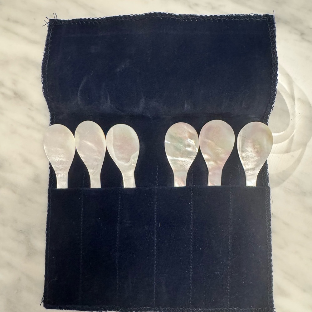Mother of Pearl Appetizer Spoon Set with Velvet Roll